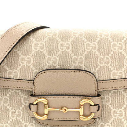 Gucci GG Supreme Monogram Textured Dollar Calfskin Web Mini Horsebit 1955 Shoulder Bag Beige Mystic White Oatmeal 8 of 12