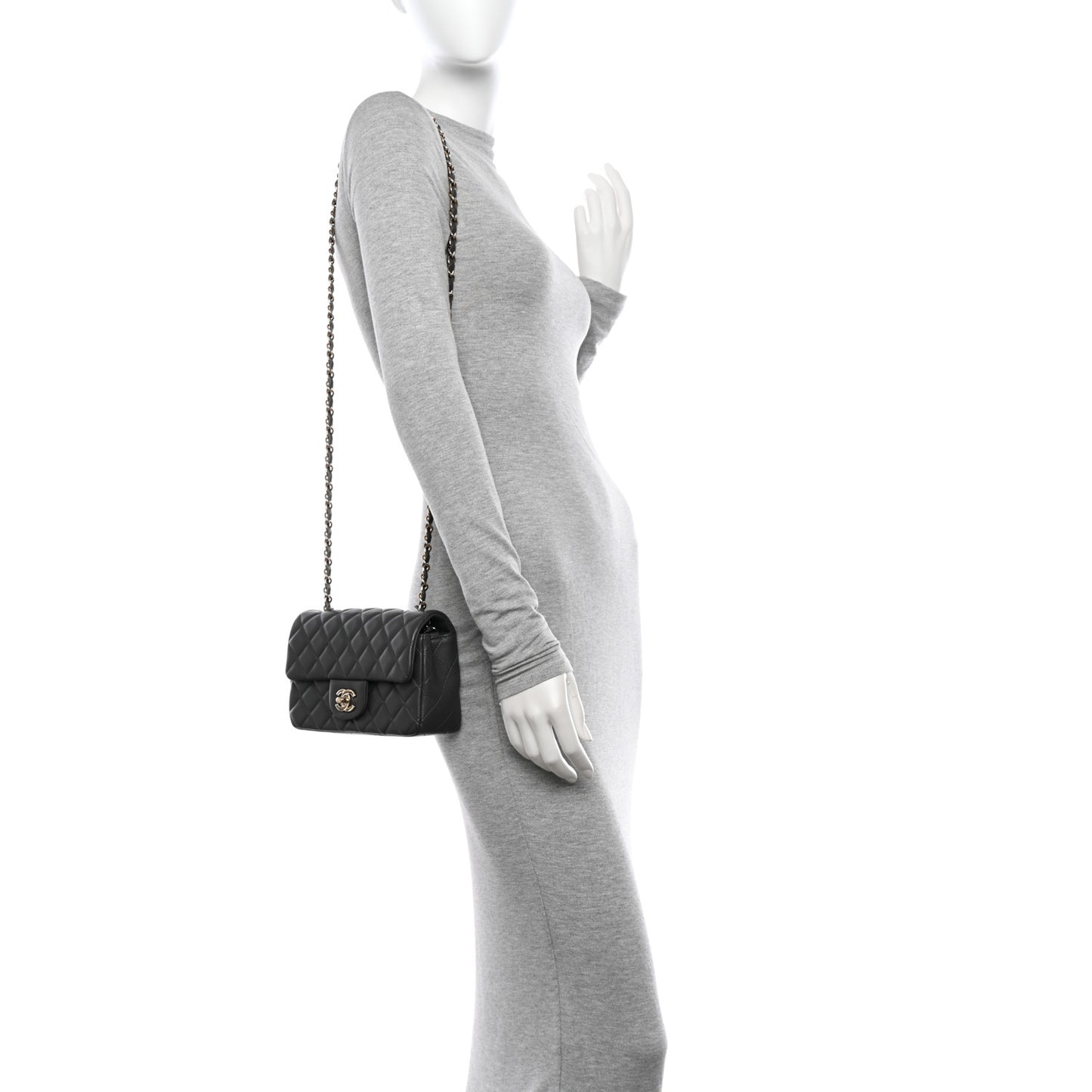 Lambskin Quilted Mini Rectangular Flap Dark Grey