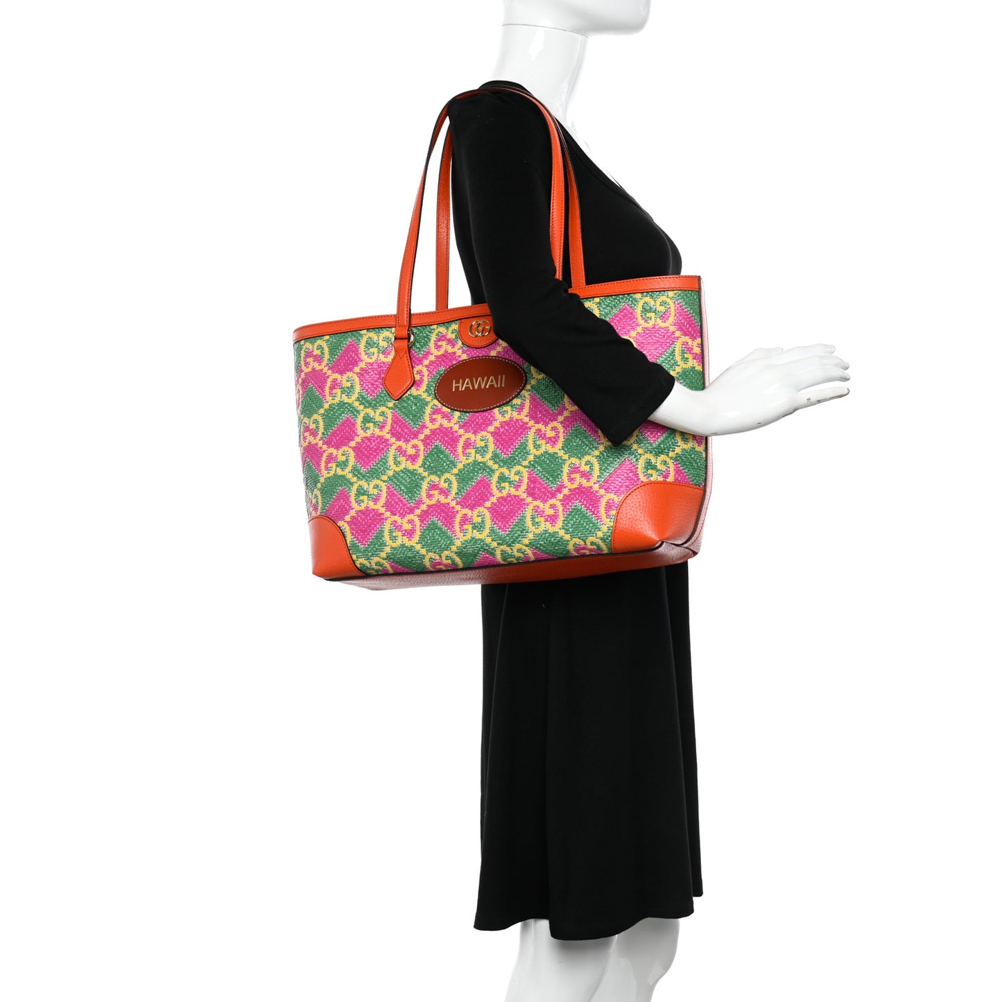 Straw Textured Dollar Calfskin Hawaii Medium Ophidia Shopping Tote New Shamarock Magenta Bright Yellow Deep Orange Peanut Brown