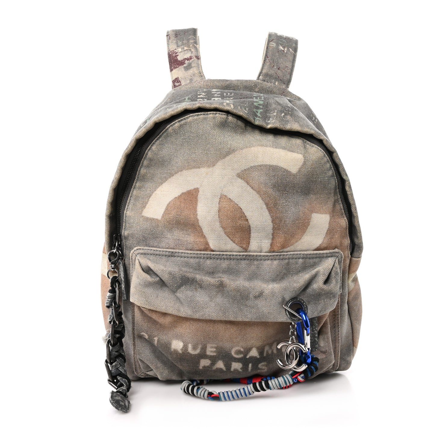 Graffiti Printed Canvas Medium Backpack Grey