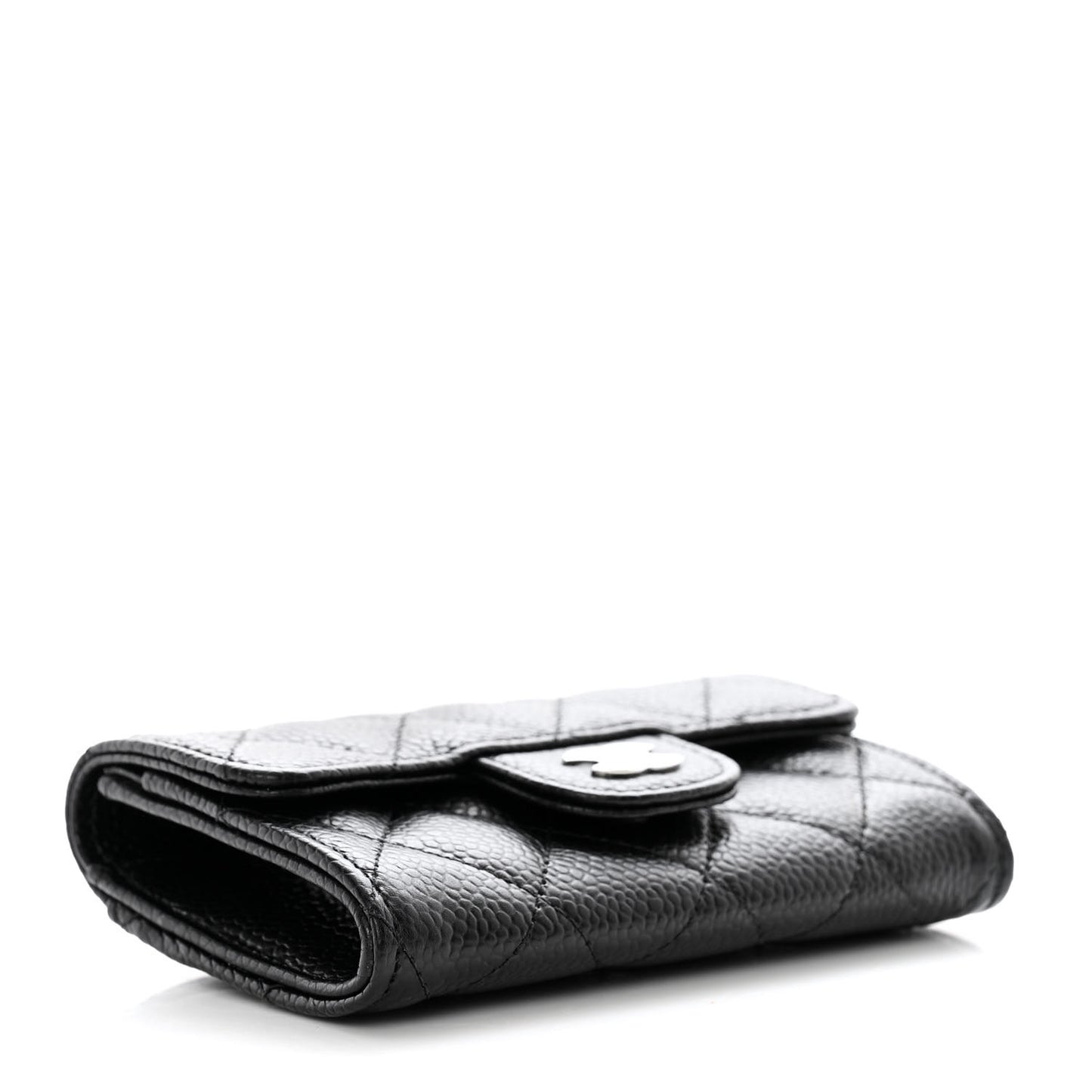 Caviar Quilted Flap Card Holder Wallet Black