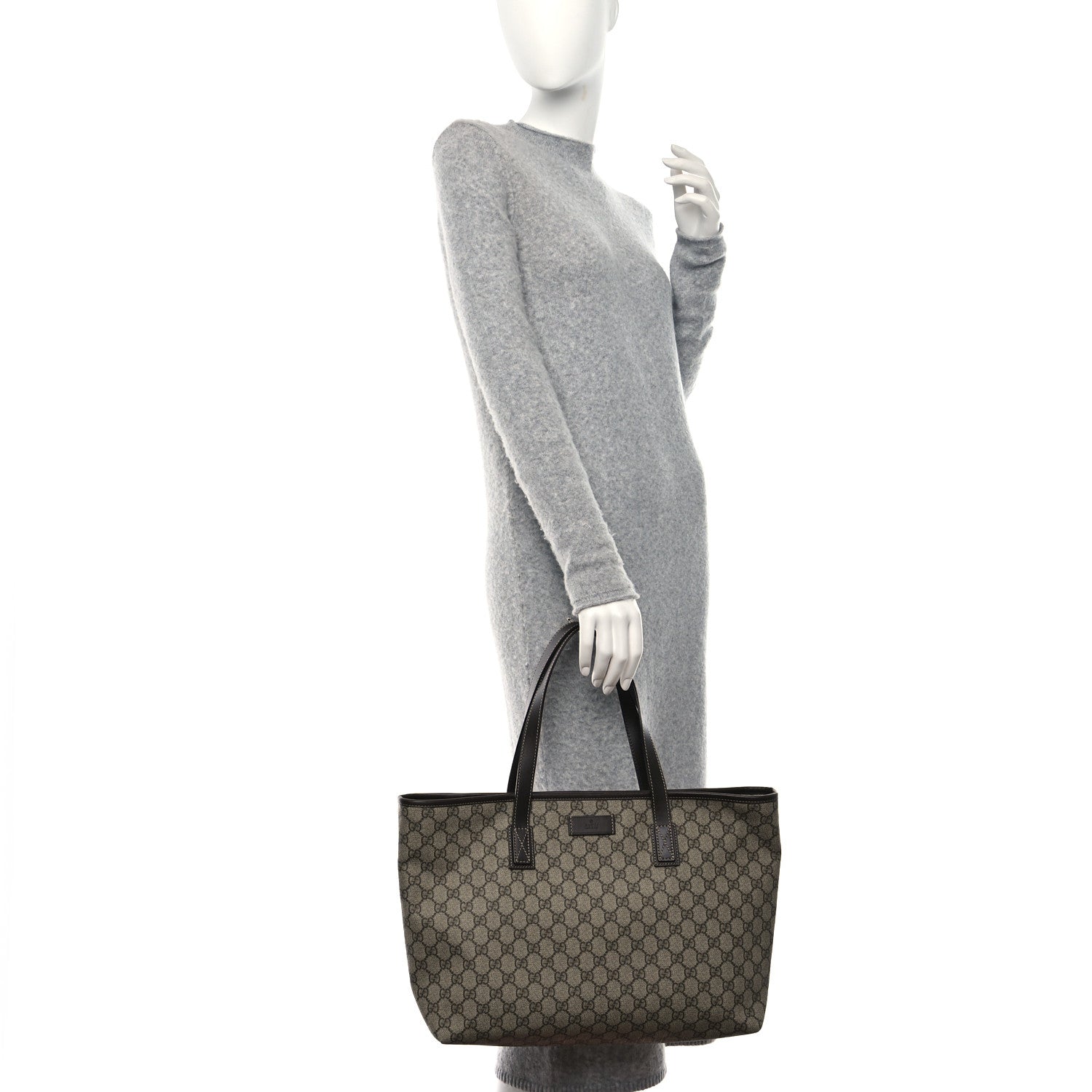 Gucci GG Supreme Monogram Medium Zippered Shopping Tote Dark Brown 3 of 11