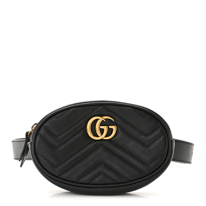Gucci Calfskin Matelasse GG Marmont Belt Bag 85 34 Black 1 of 11