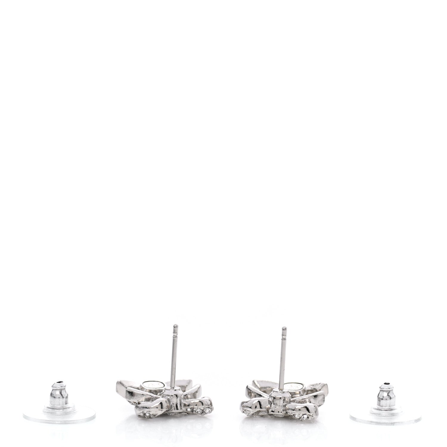 Chanel Crystal CC Bow Dangle Earrings Silver 3 of 5