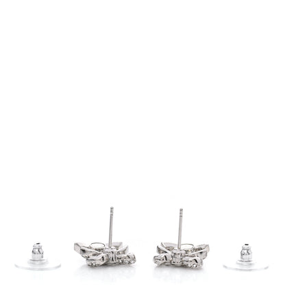 Chanel Crystal CC Bow Dangle Earrings Silver 3 of 5