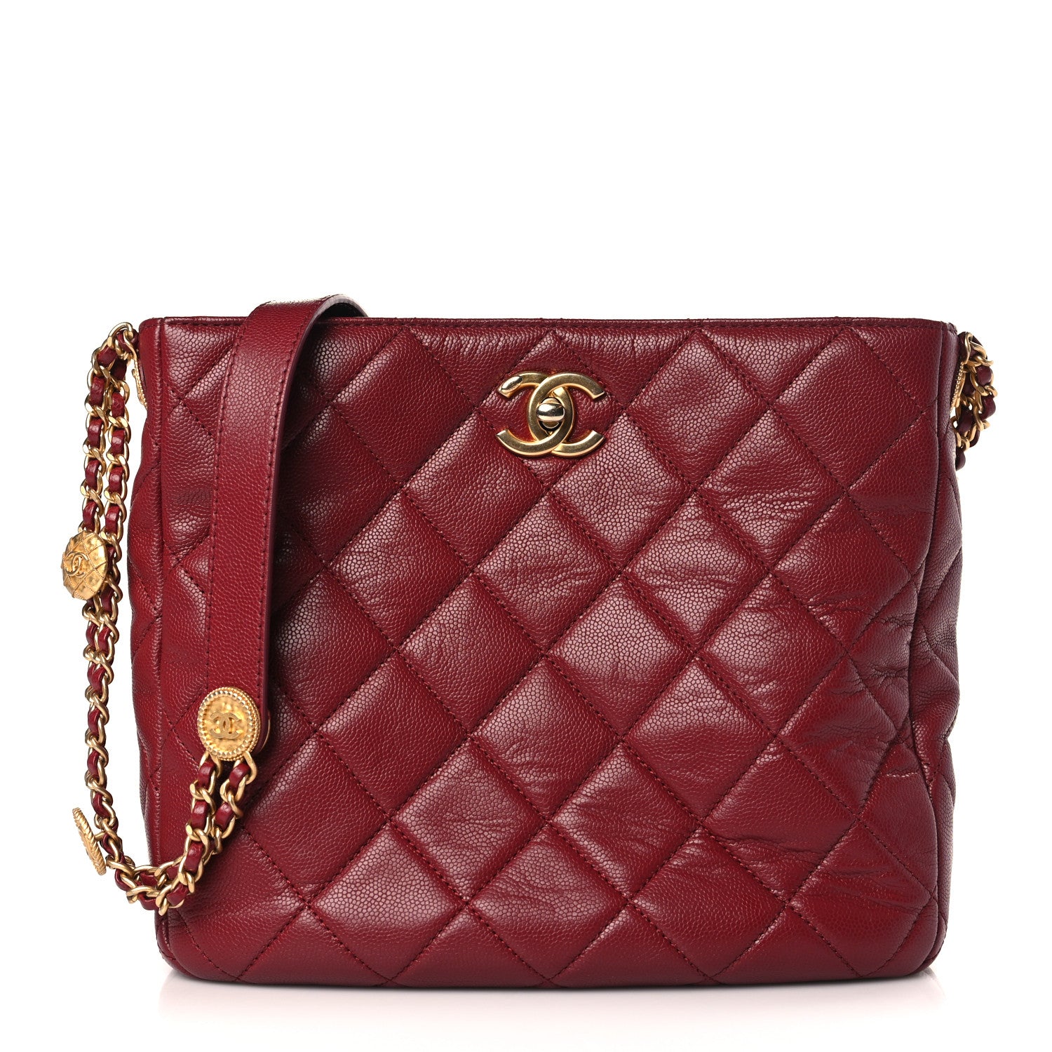 Chanel Caviar Quilted Twist Your Buttons Hobo Burgundy 1 of 9