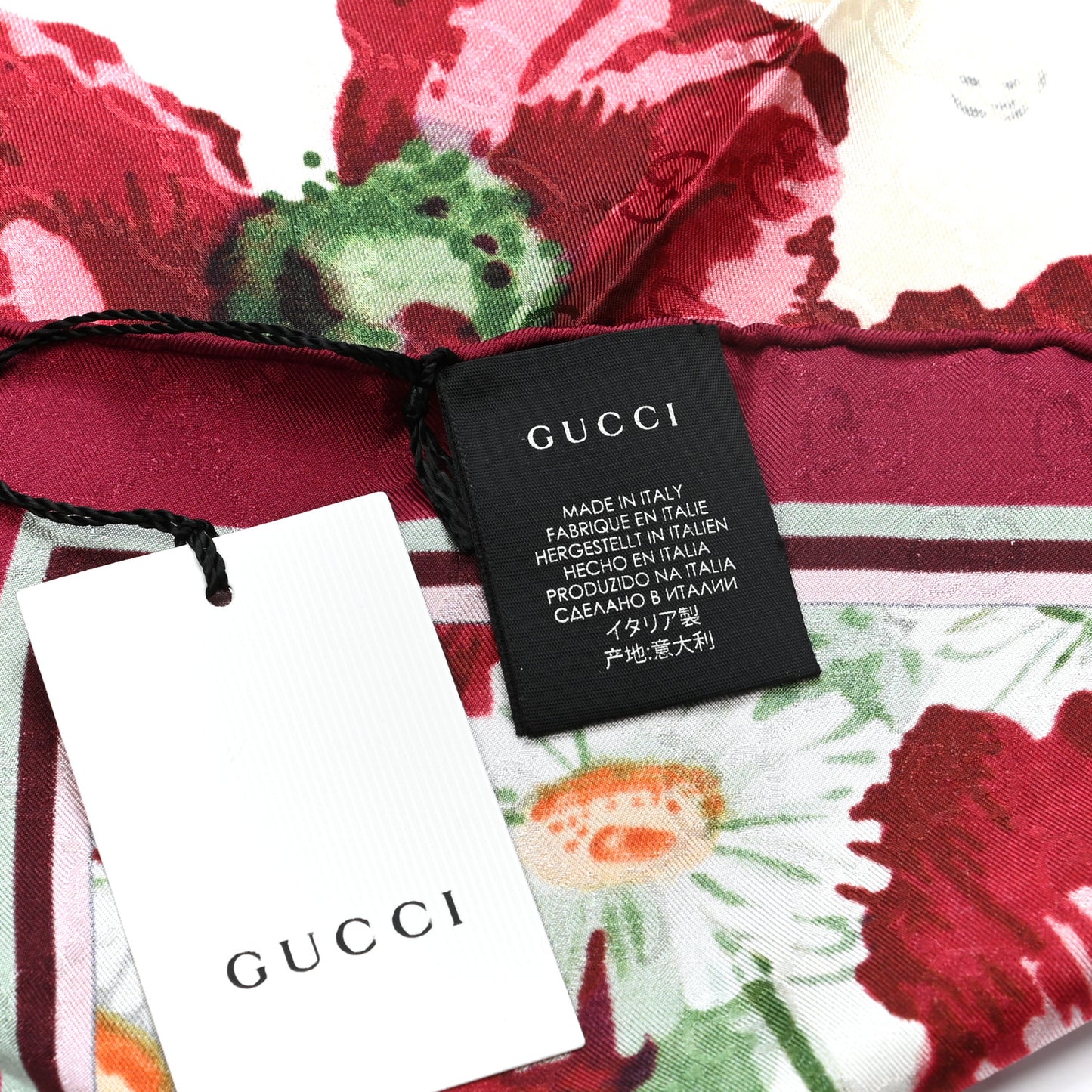Silk Jacquard GG Monogram Deep Love Square Scarf Ivory Red
