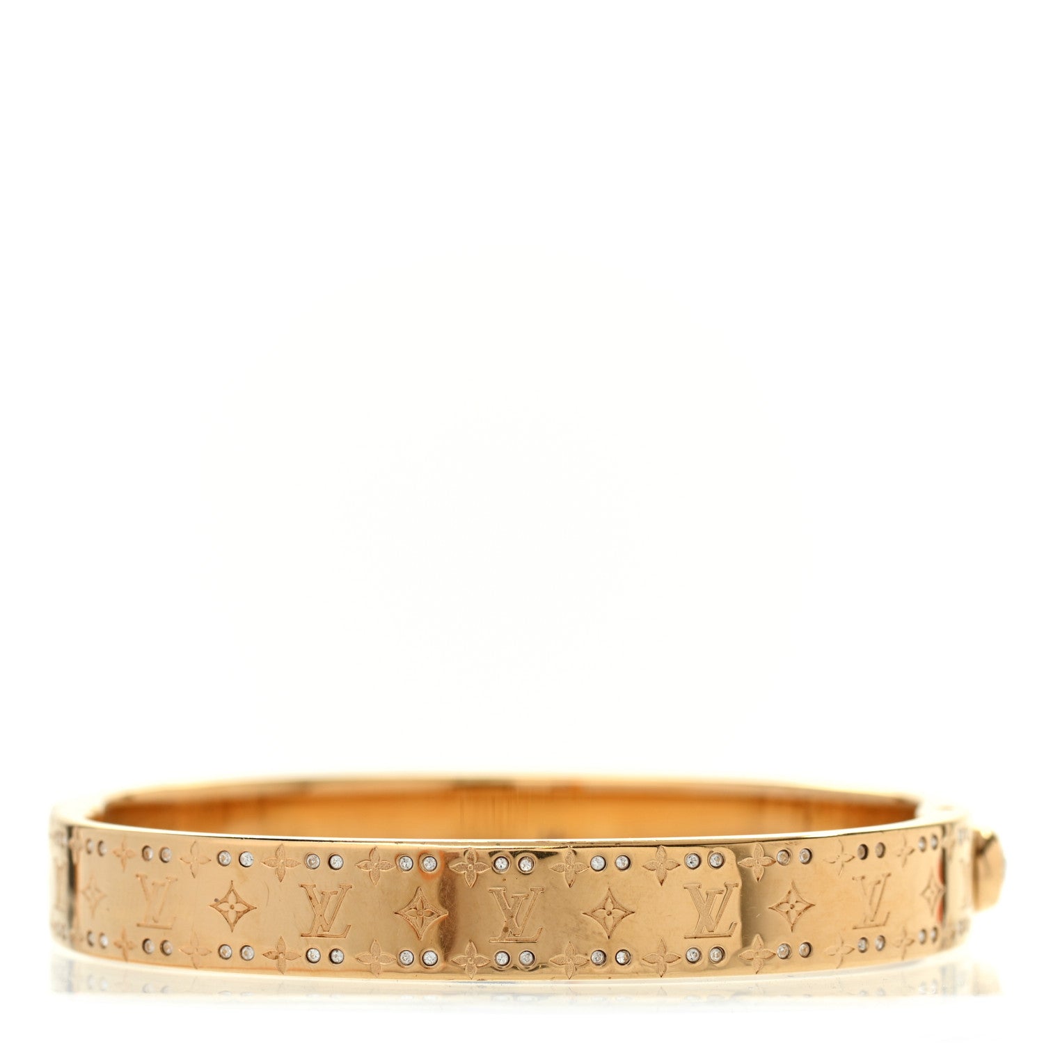 Louis Vuitton Brass Crystal Monogram Nanogram Strass Cuff M Gold 3 of 6
