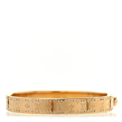 Louis Vuitton Brass Crystal Monogram Nanogram Strass Cuff M Gold 3 of 6
