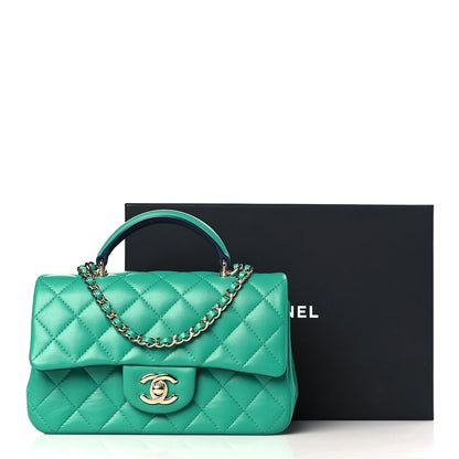 Chanel Lambskin Quilted Bi-Color Mini Top Handle Rectangular Flap Green Dark Blue 10 of 10