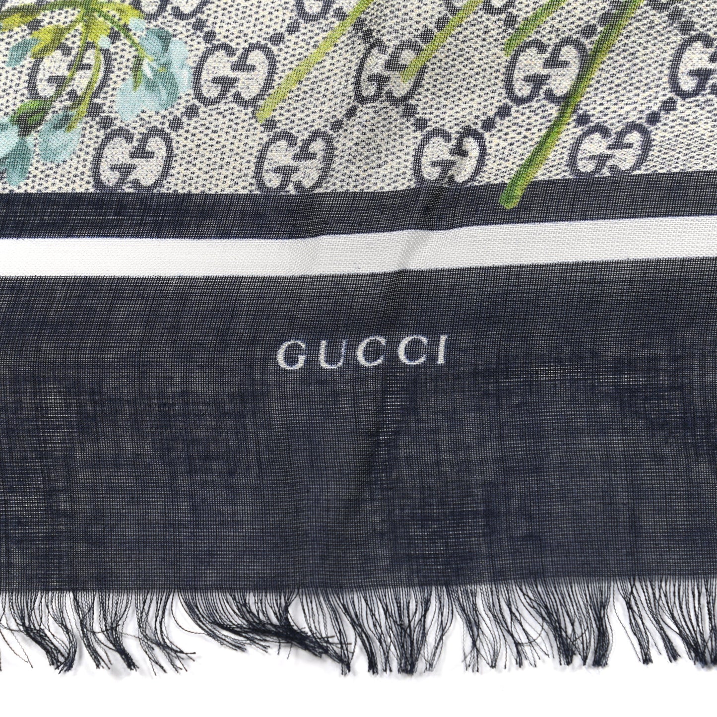 Modal Silk Monogram New Bloom GG Square Scarf Midnight Blue Sky Blue