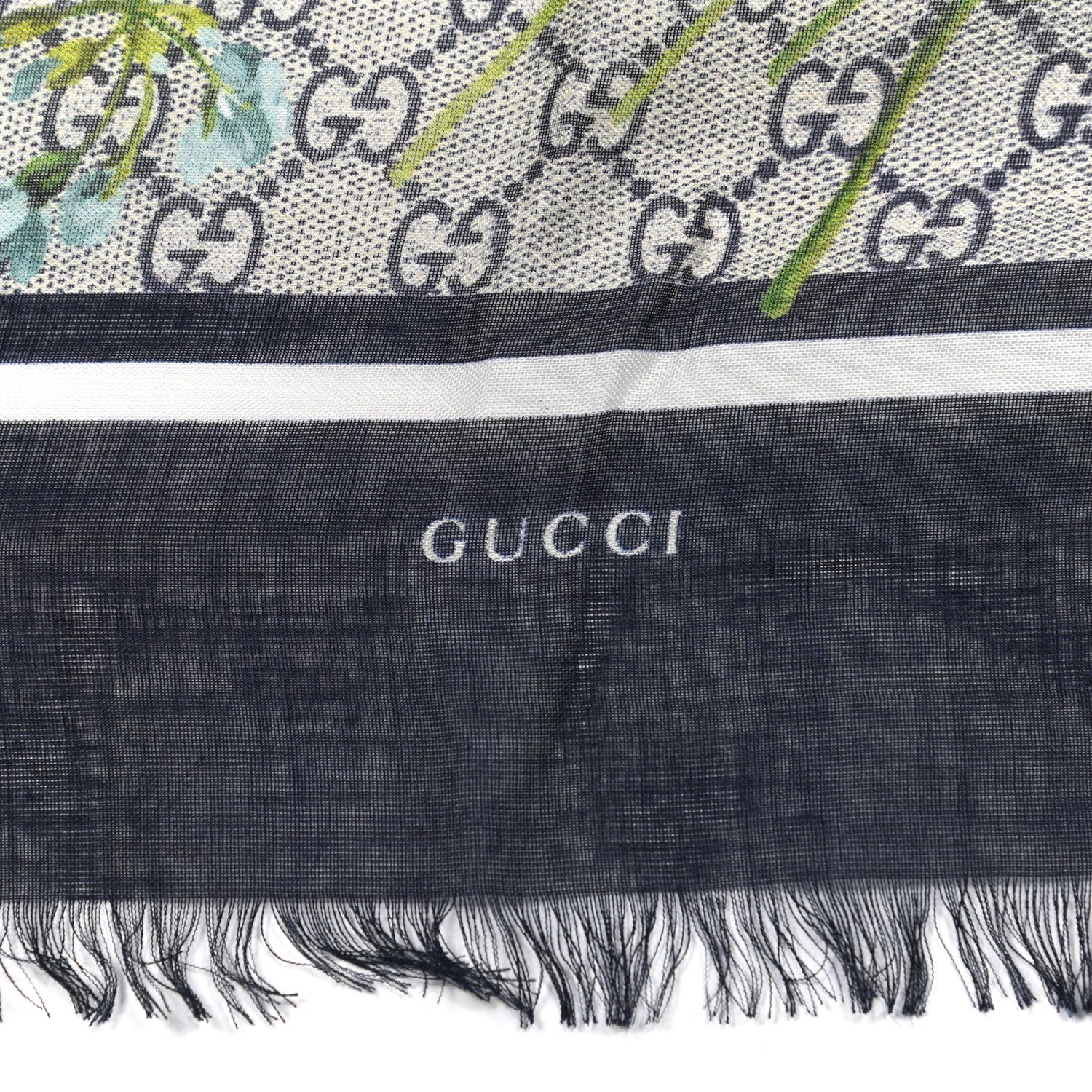 Gucci Modal Silk Monogram New Bloom GG Square Scarf Midnight Blue Sky Blue 2 of 4