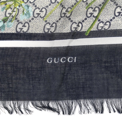Gucci Modal Silk Monogram New Bloom GG Square Scarf Midnight Blue Sky Blue 2 of 4