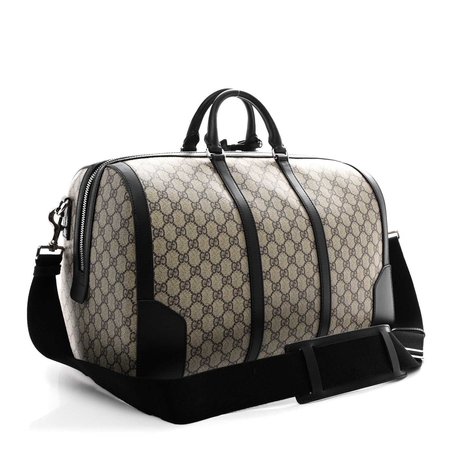 Gucci GG Supreme Monogram Selleria Calfskin Medium Duffle Beige Ebony Black 2 of 9