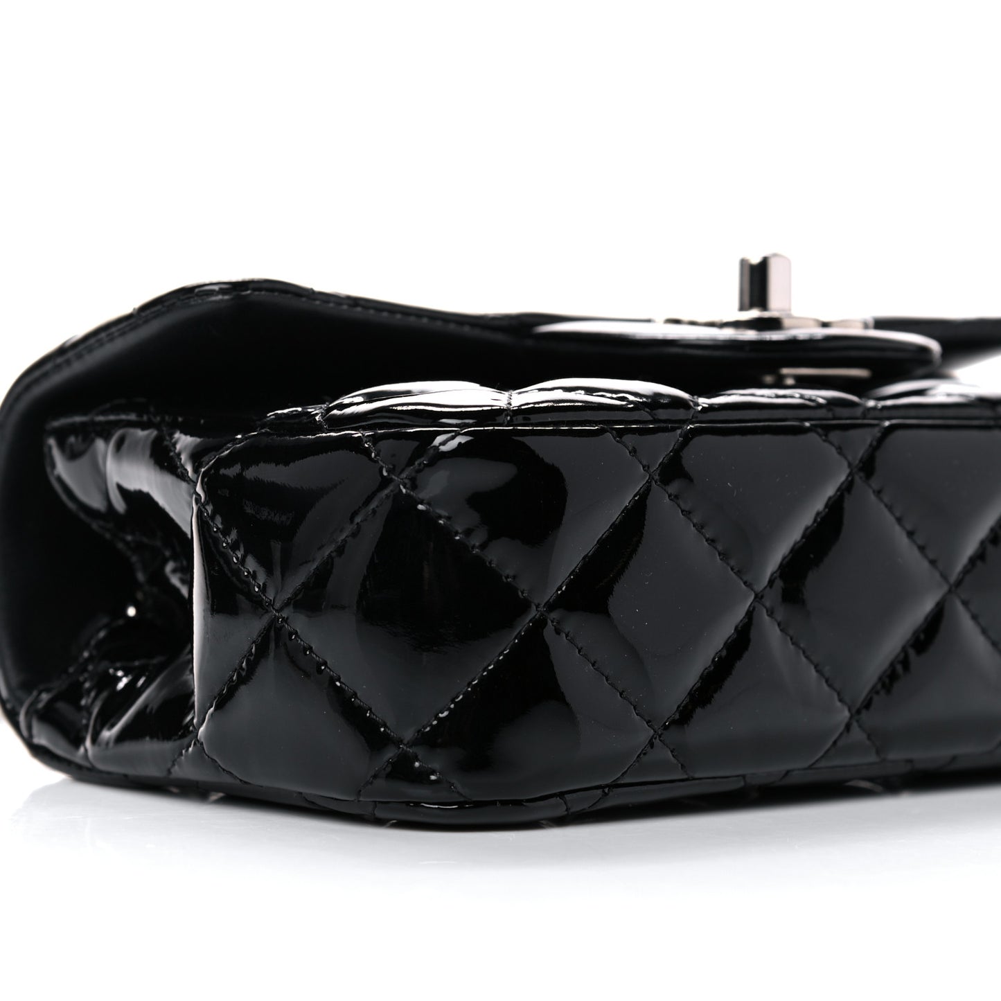 Patent Calfskin Quilted Extra Mini Rectangular Flap Black
