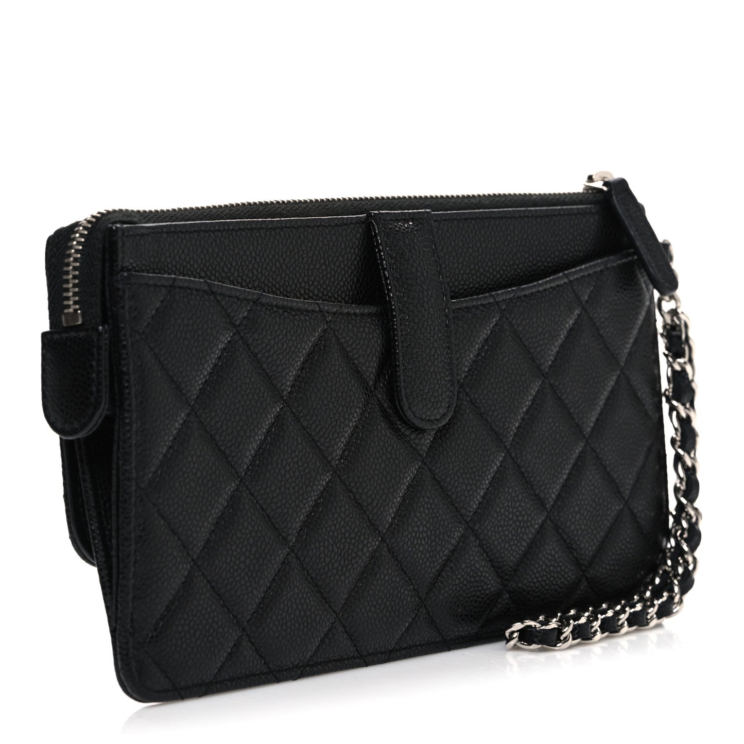 Caviar Quilted Classic Pouch With Handle Black