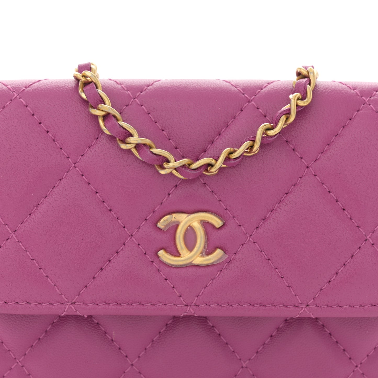 Lambskin Quilted Pearl Crush Clutch With Chain Purple