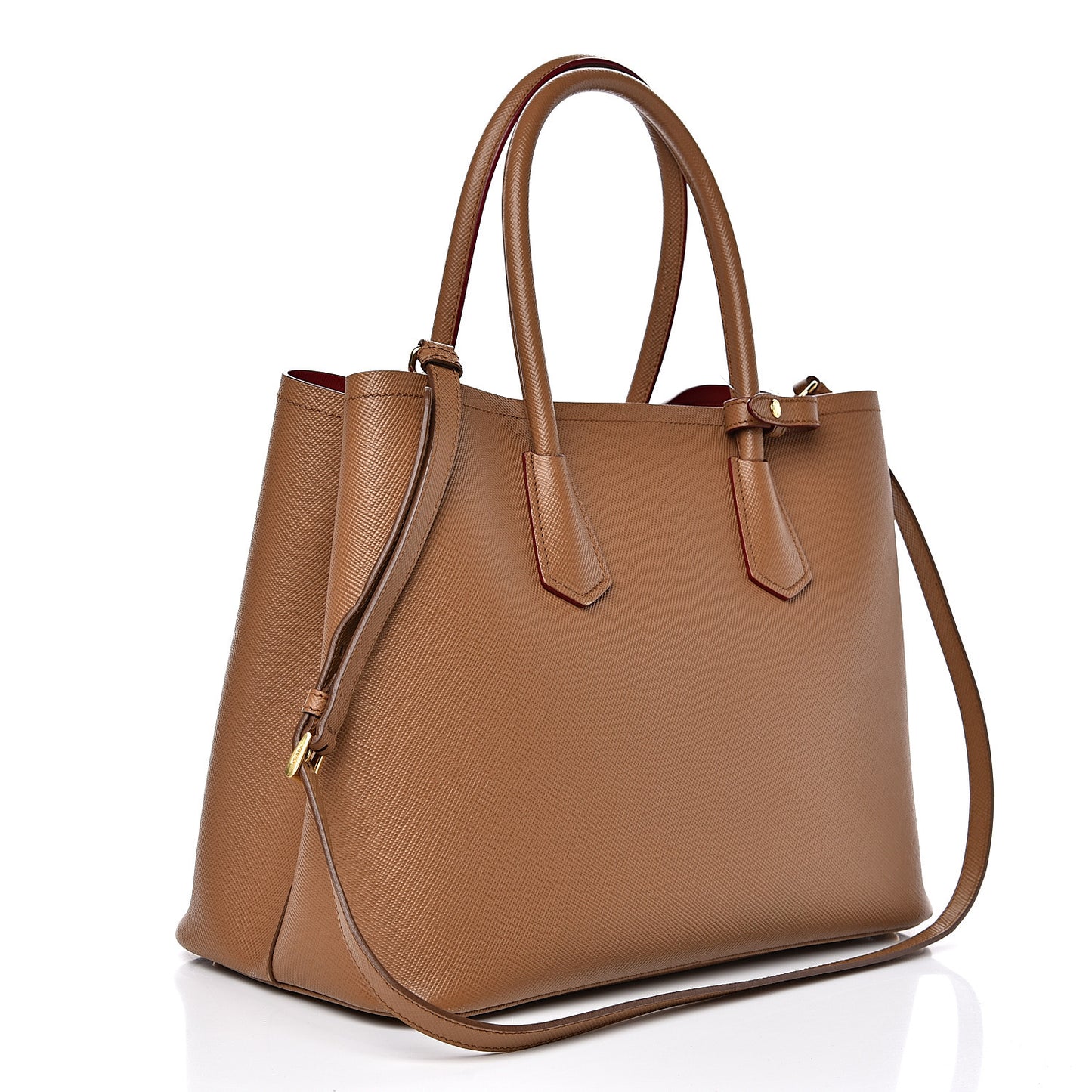 Saffiano Cuir Large Double Bag Caramel Fuoco