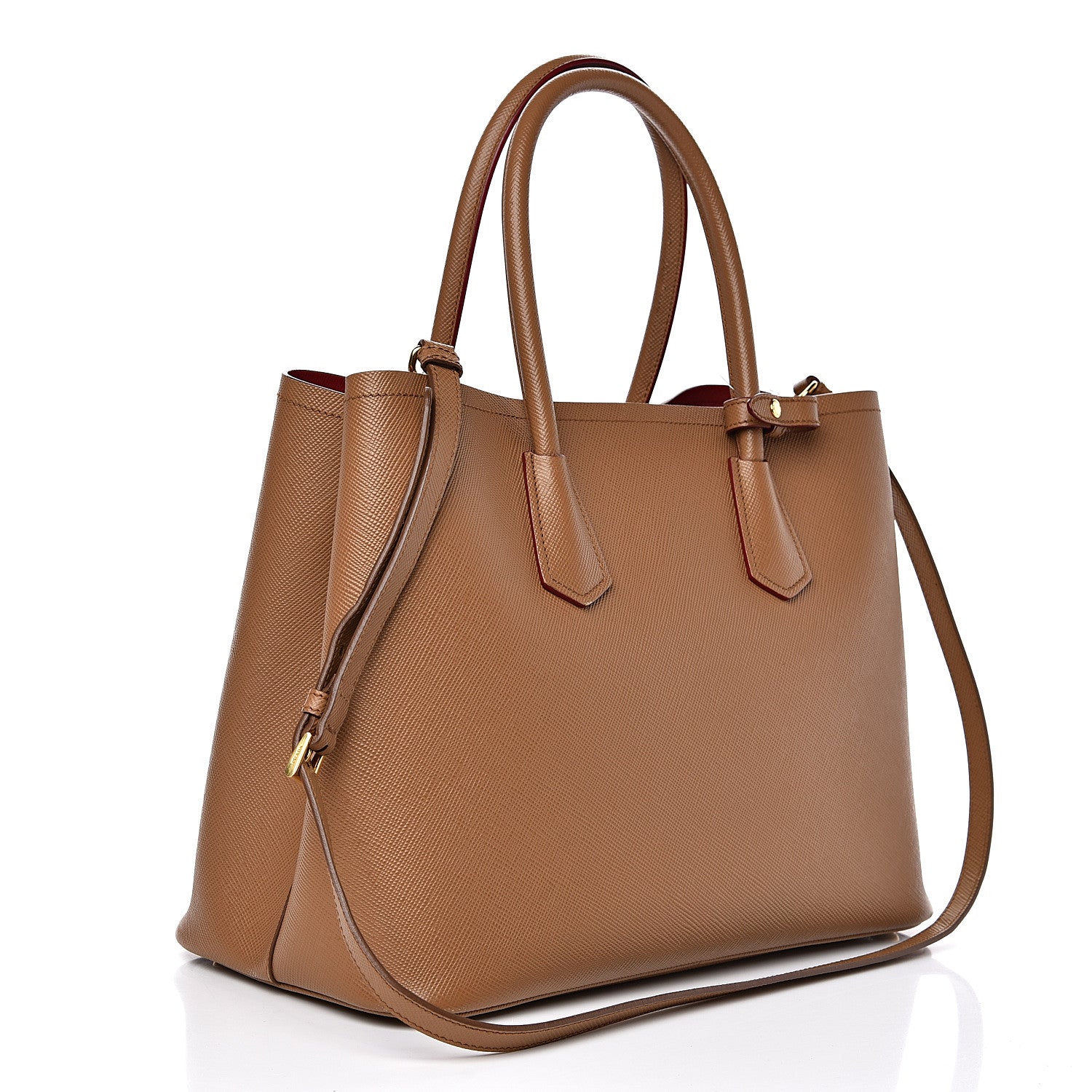 Prada Saffiano Cuir Large Double Bag Caramel Fuoco 2 of 12