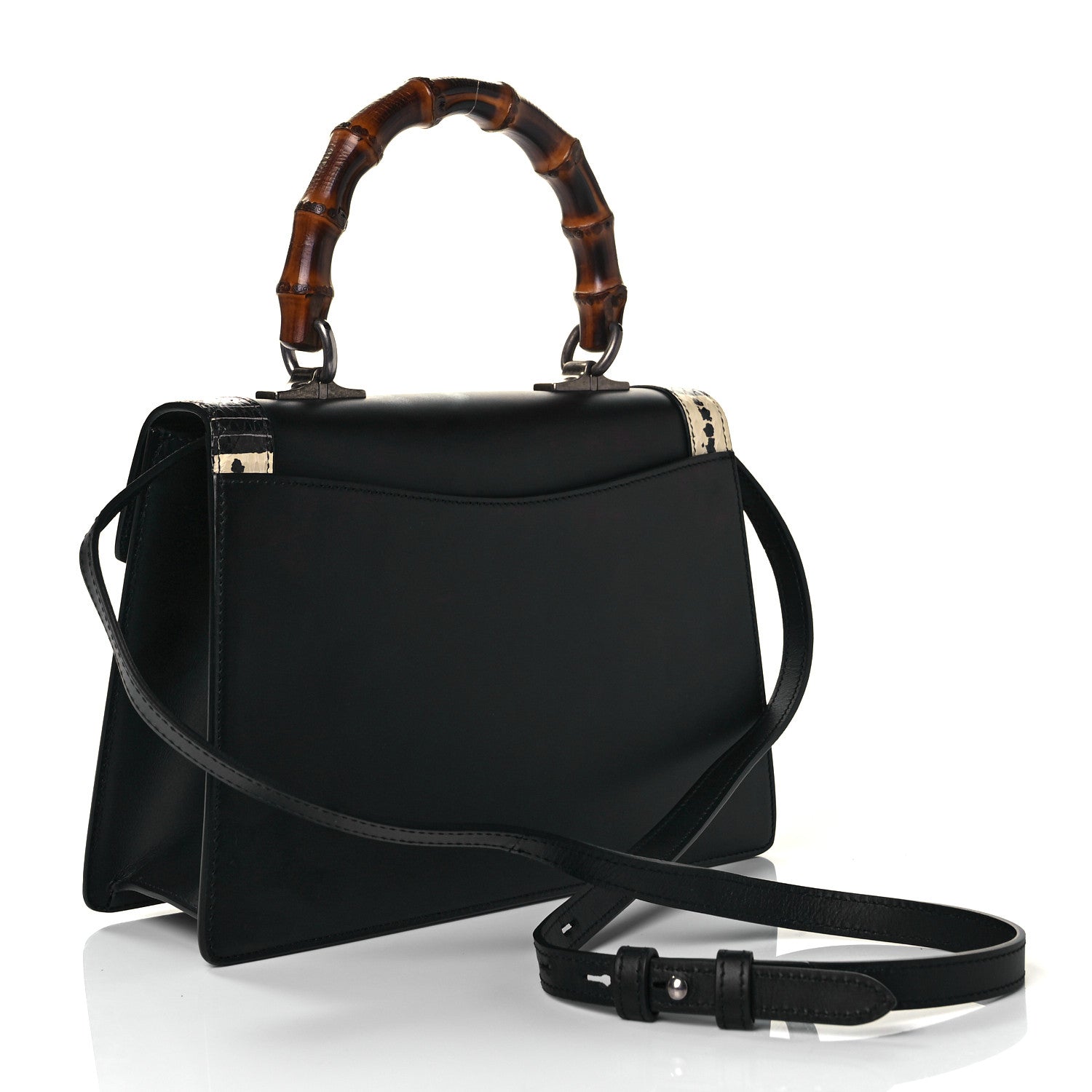 Gucci Calfskin Snakeskin Small Lilith Top Handle Bag Black 3 of 11