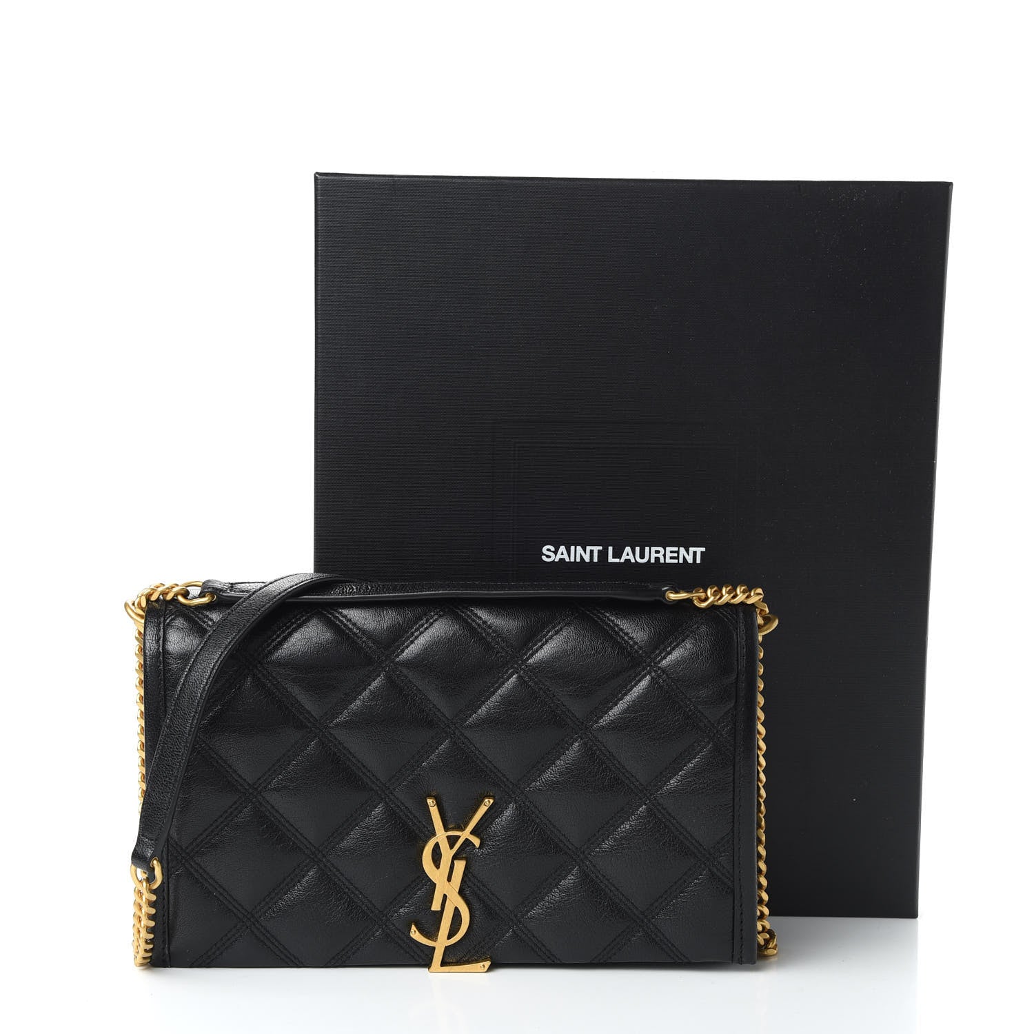 Saint Laurent Lambskin Diamond Quilted Becky Chain Wallet Black 10 of 10