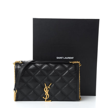 Saint Laurent Lambskin Diamond Quilted Becky Chain Wallet Black 10 of 10