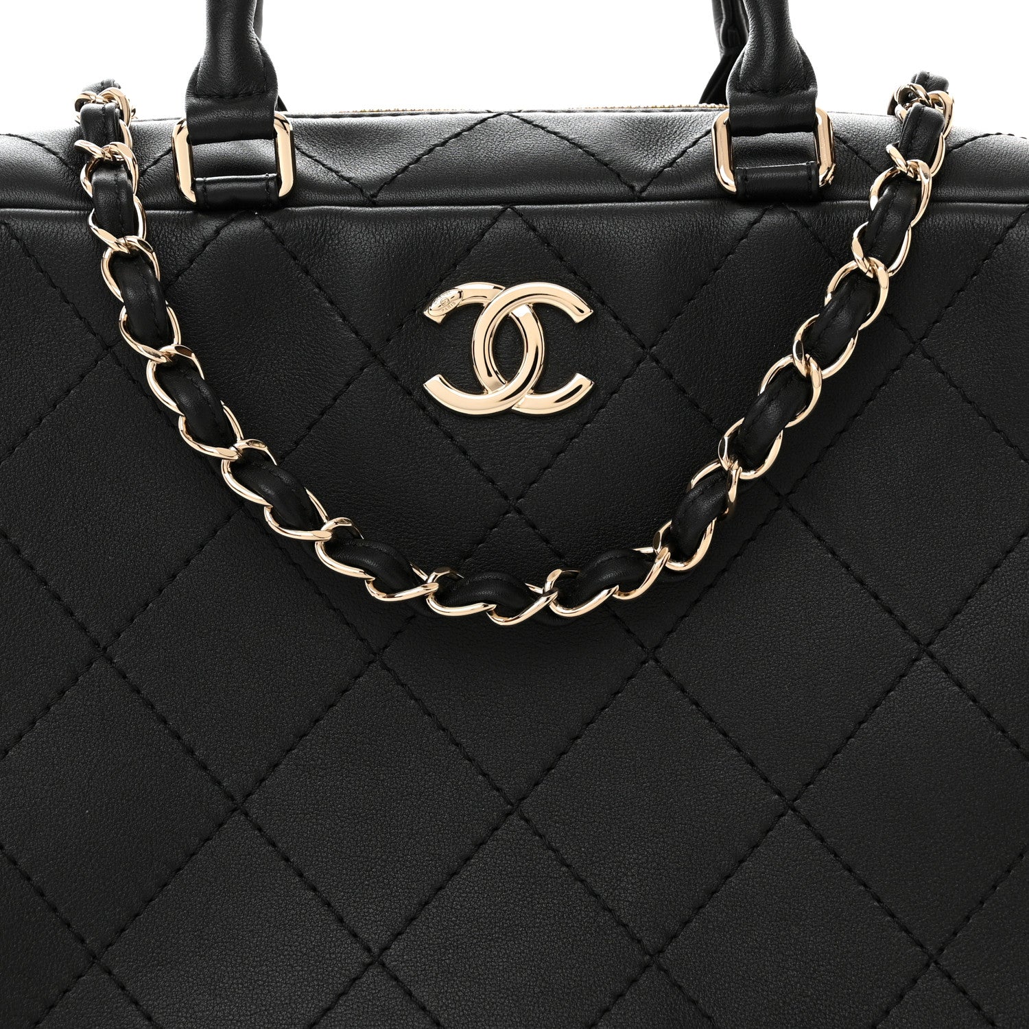 Chanel Calfskin Diamond Stitched Top Handle Bowling Bag Black 8 of 10