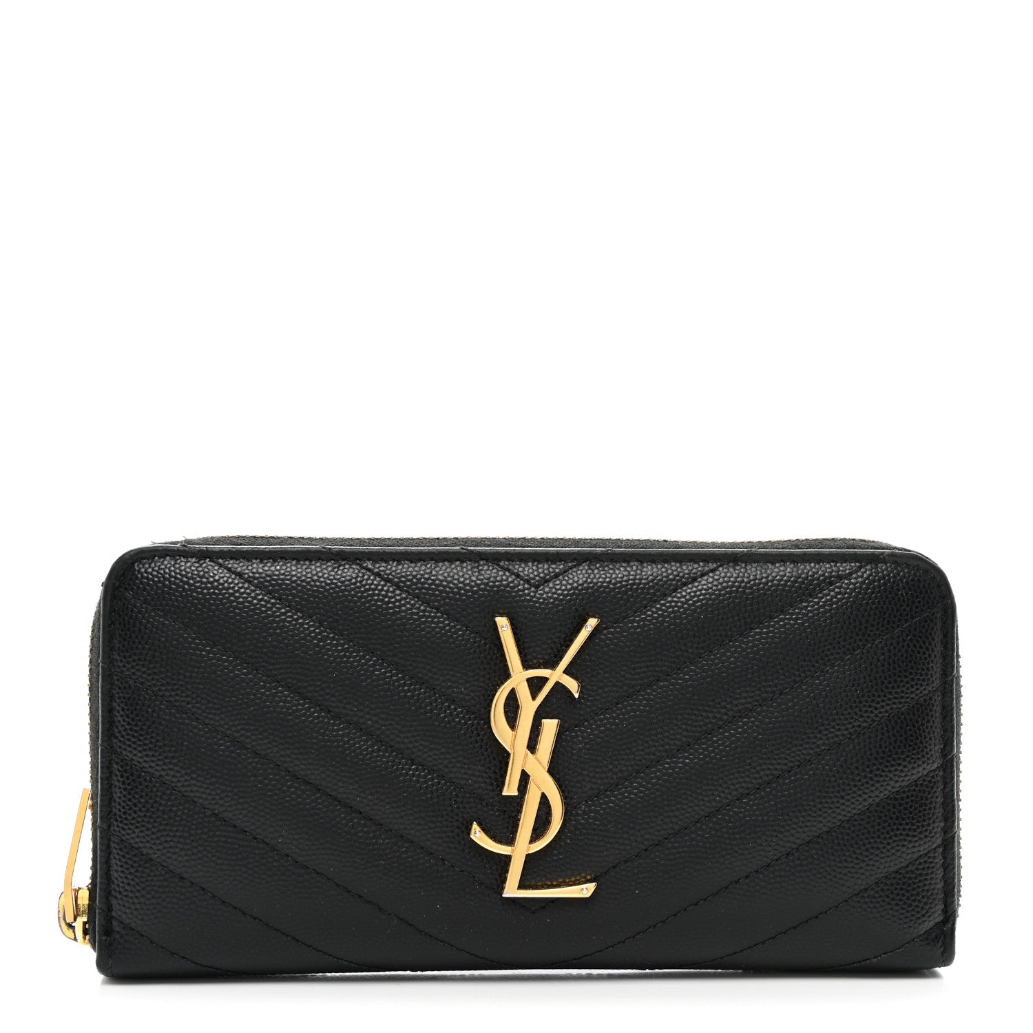 Saint Laurent Grain De Poudre Matelasse Chevron Monogram Zip Around Wallet Black 1 of 7