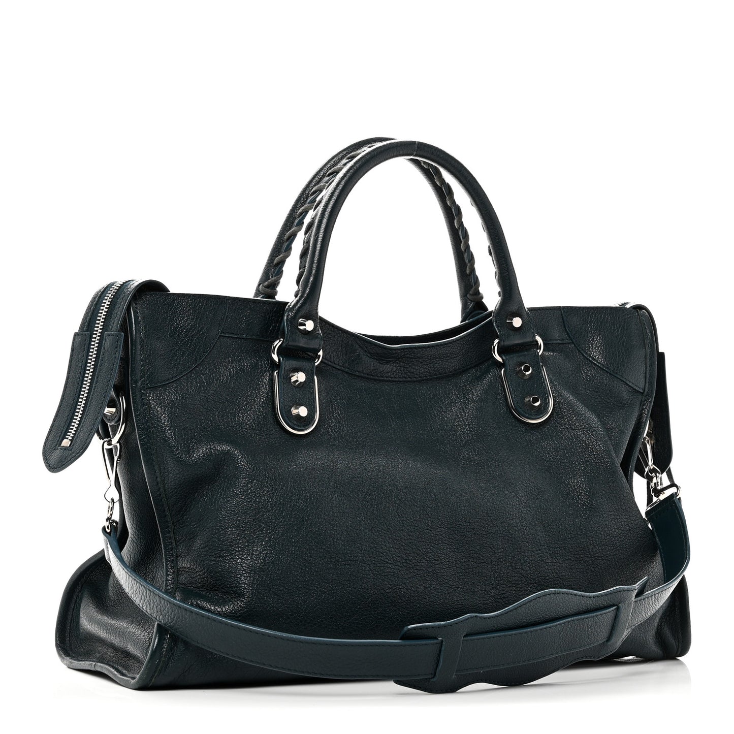 Chevre Silver Metallic Edge Hardware City Bleu Paon