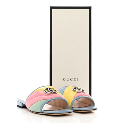 Gucci Nappa Matelasse Diagonal GG Marmont Flat Slide Sandals 37 Multicolor Pastel 9 of 9