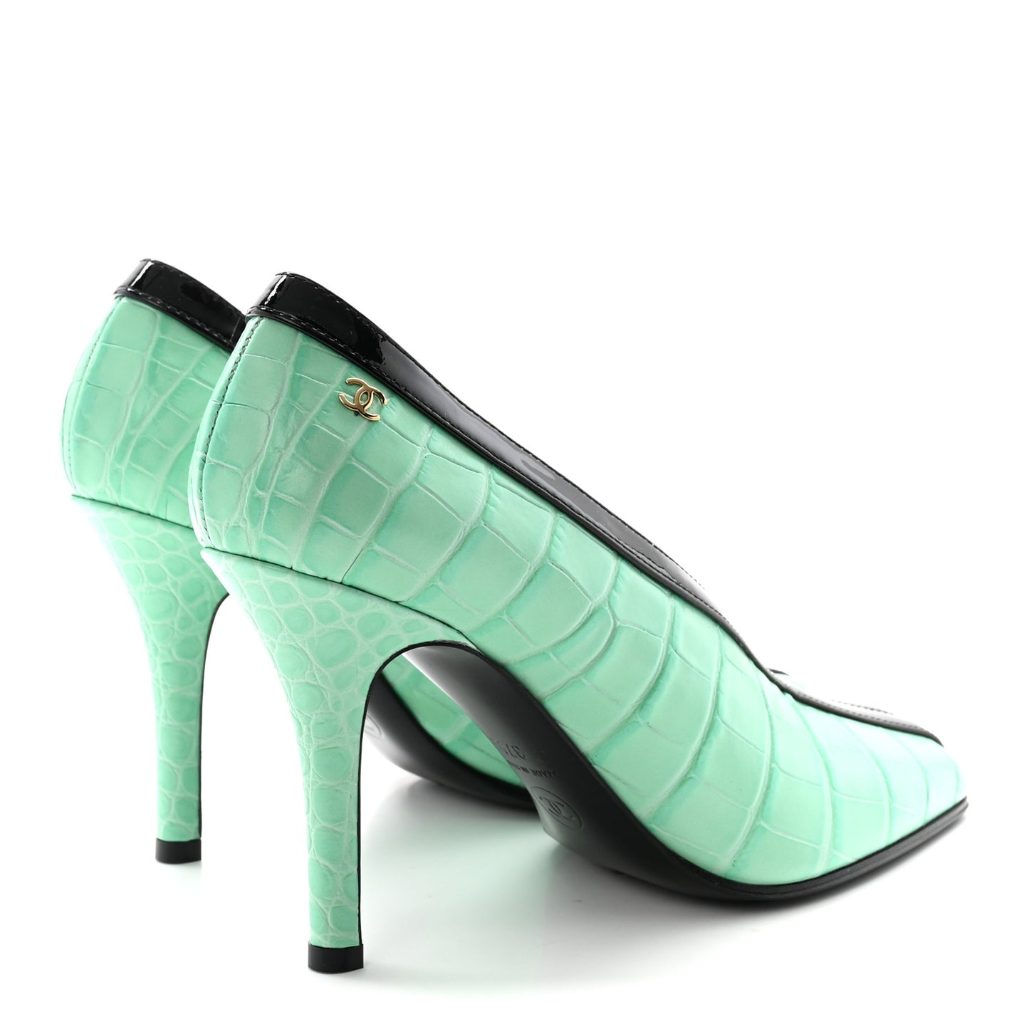 Crocodile Embossed Patent Calfskin Pumps 37.5 Green Black
