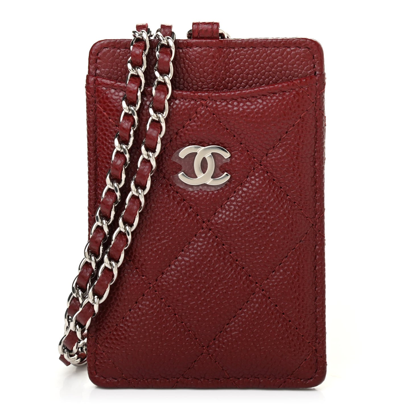 Caviar Quilted Card Holder On Chain Red