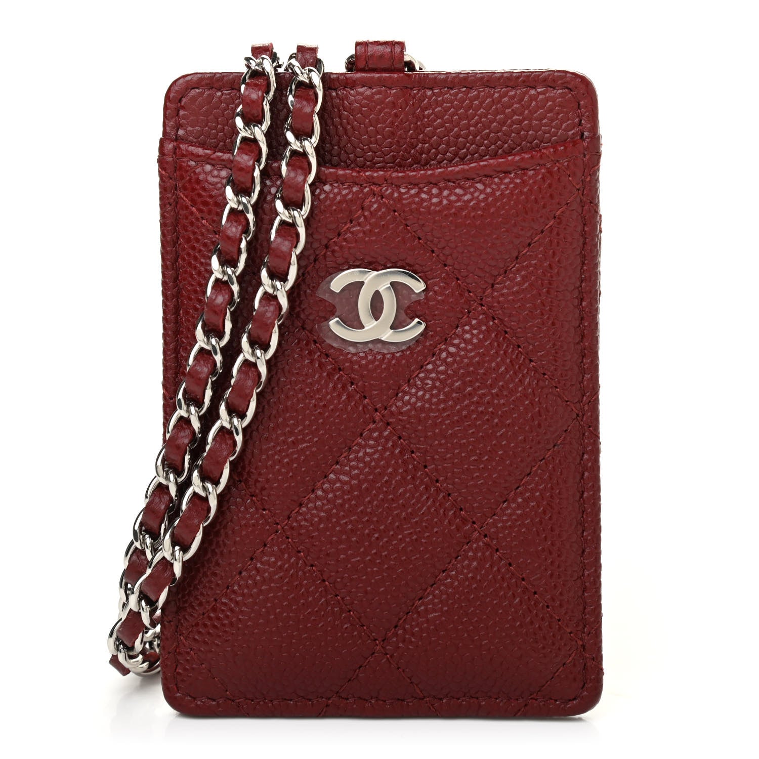 Chanel Caviar Quilted Card Holder On Chain Red 1 of 6