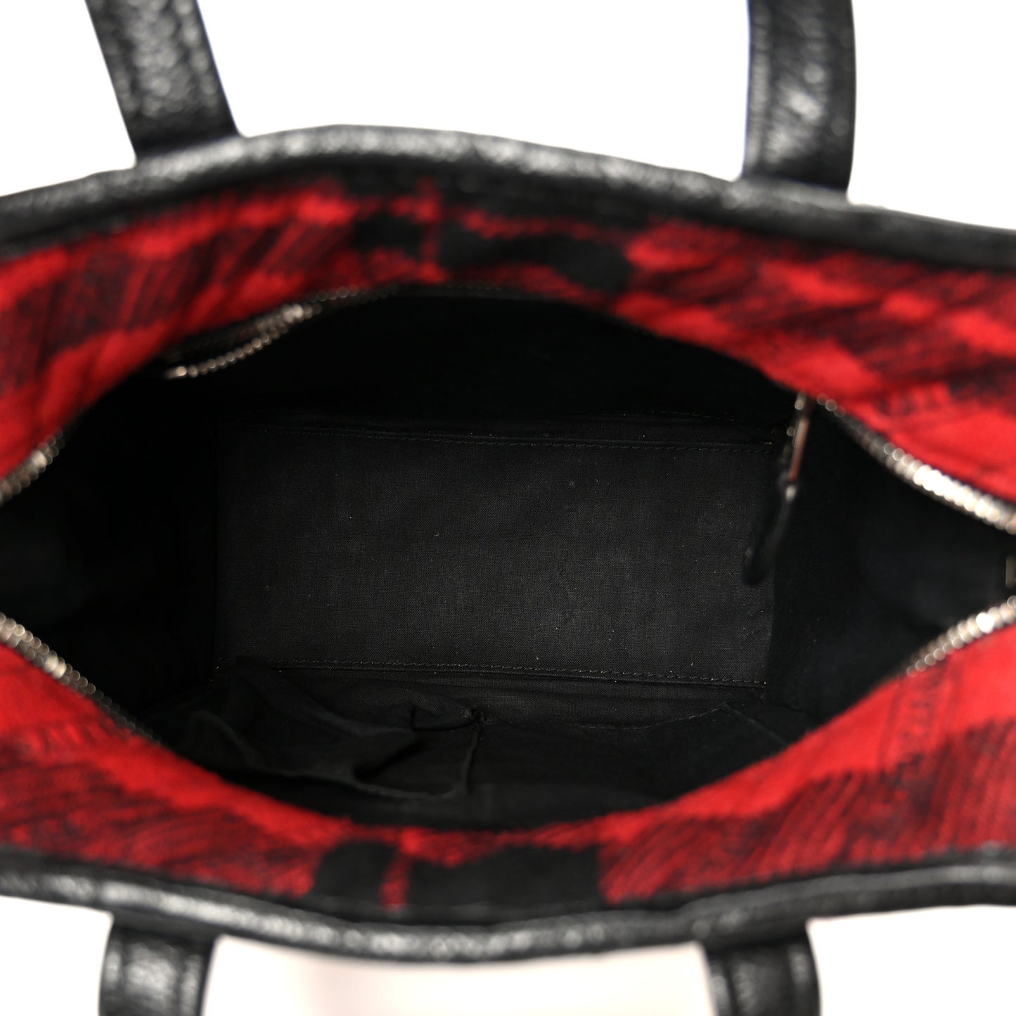 Wool Cuir Arena Plaid Diagonal Allover Logo Matelasse XS Bazar Shopper Tote Red Black