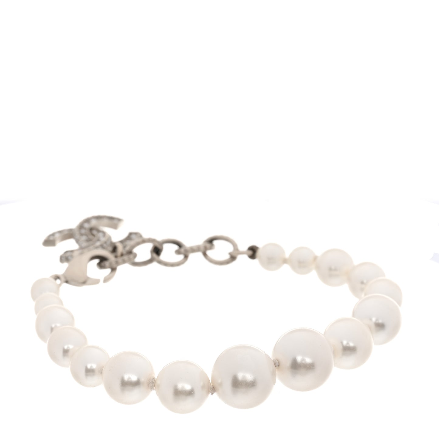 Graduated Pearl Crystal CC Bracelet Gold