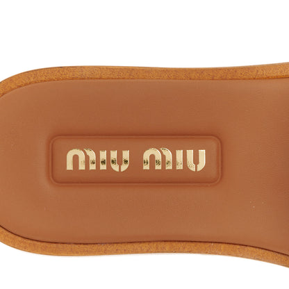 Miu Miu Canvas Calfskin Logo Sandals 38.5 Naturale 7 of 8