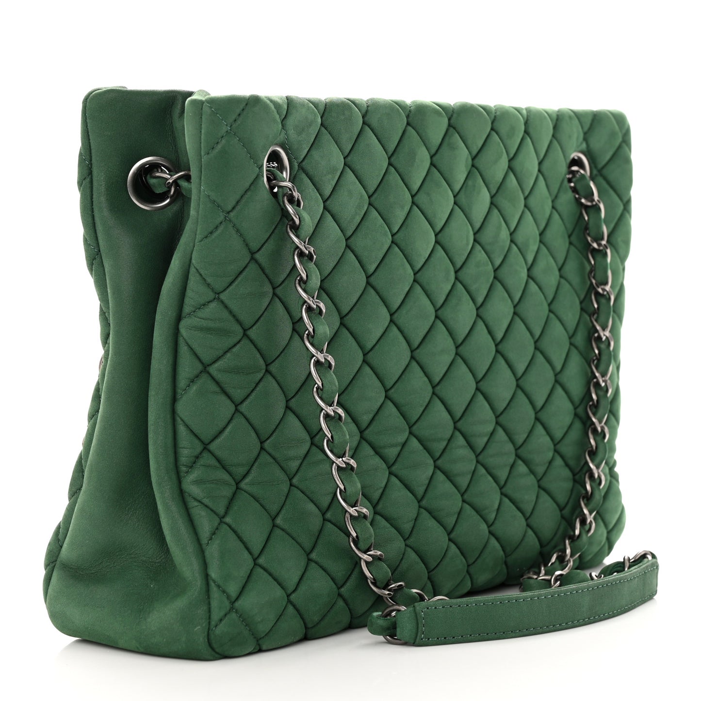 Iridescent Calfskin Quilted New Bubble Tote Vert Fonce