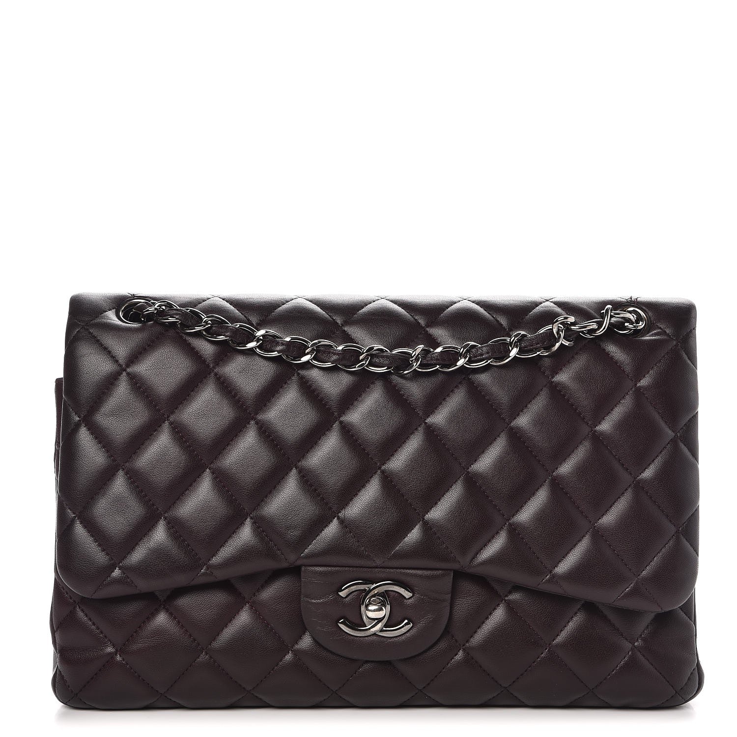 Chanel Lambskin Quilted Jumbo Double Flap Dark Purple 1 of 15