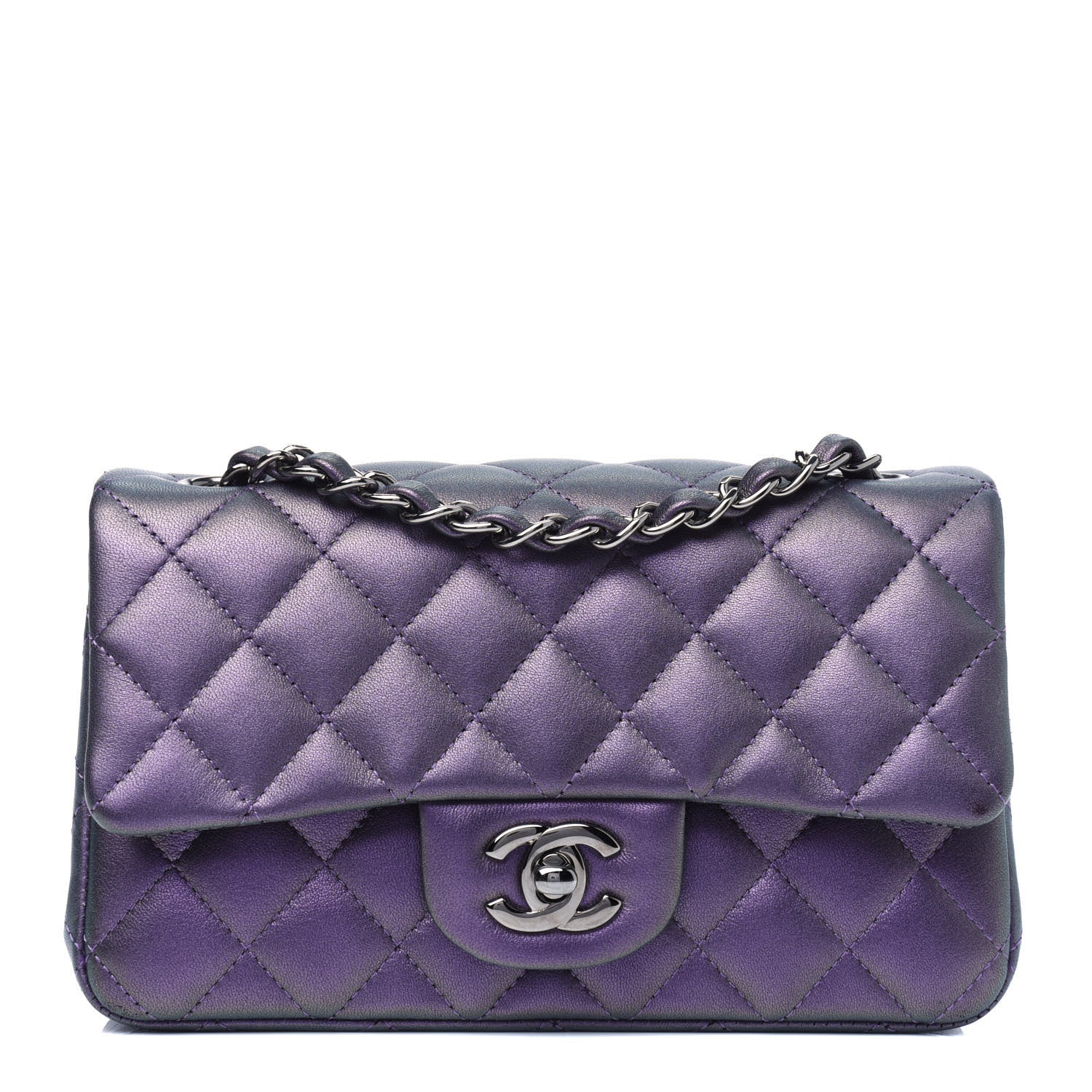 Chanel Metallic Lambskin Quilted Mini Rectangular Flap Purple 1 of 4
