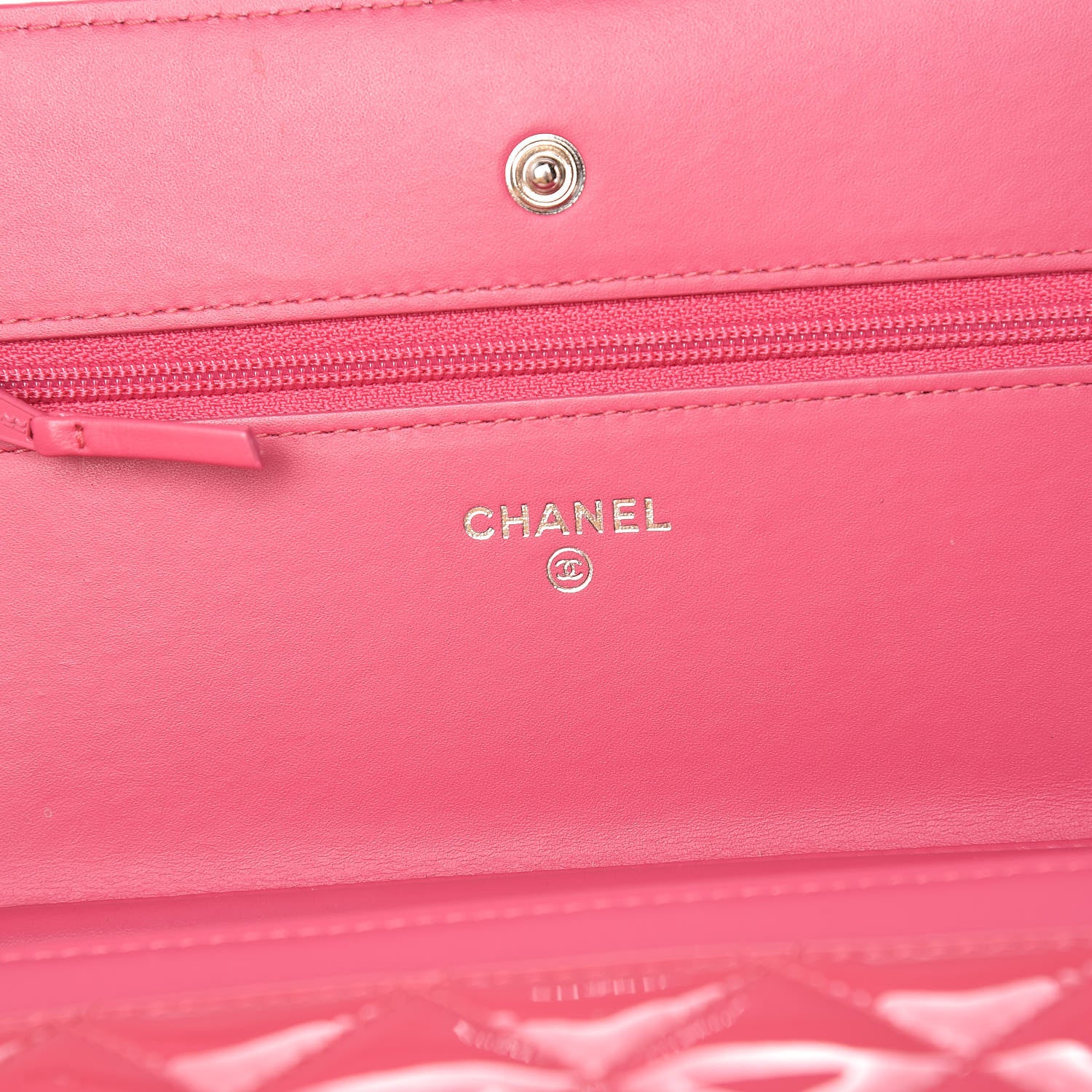 Chanel Patent Quilted Wallet On Chain WOC Dark Pink 6 of 11