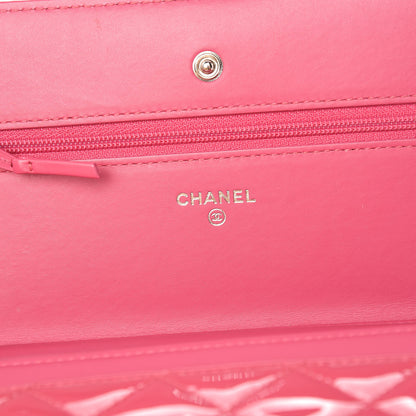 Chanel Patent Quilted Wallet On Chain WOC Dark Pink 6 of 11