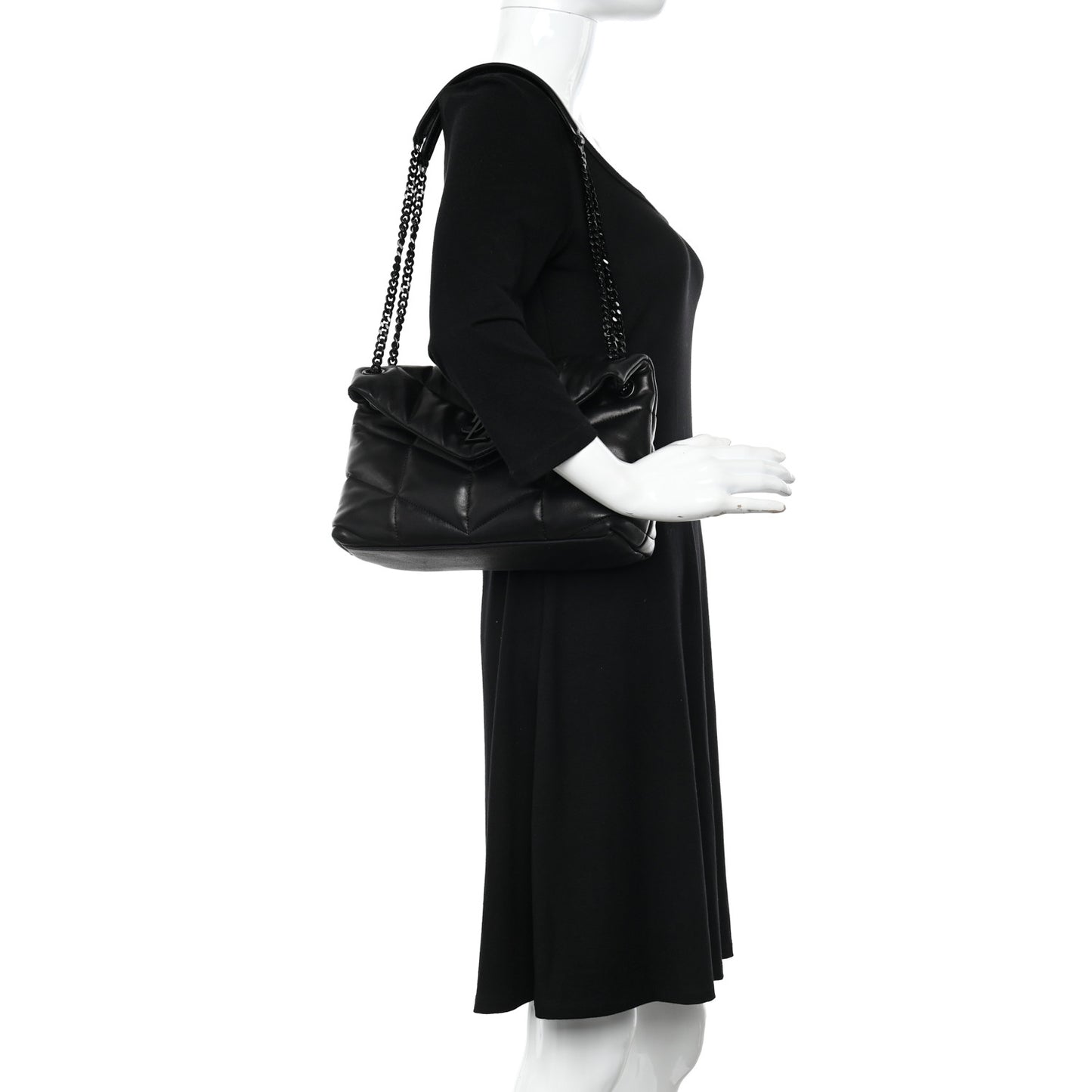 Lambskin Quilted Monogram Monochrome Small Loulou Puffer Chain Satchel Black