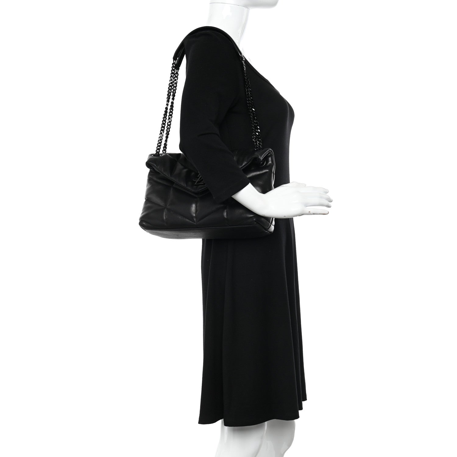 Saint Laurent Lambskin Quilted Monogram Monochrome Small Loulou Puffer Chain Satchel Black 2 of 11