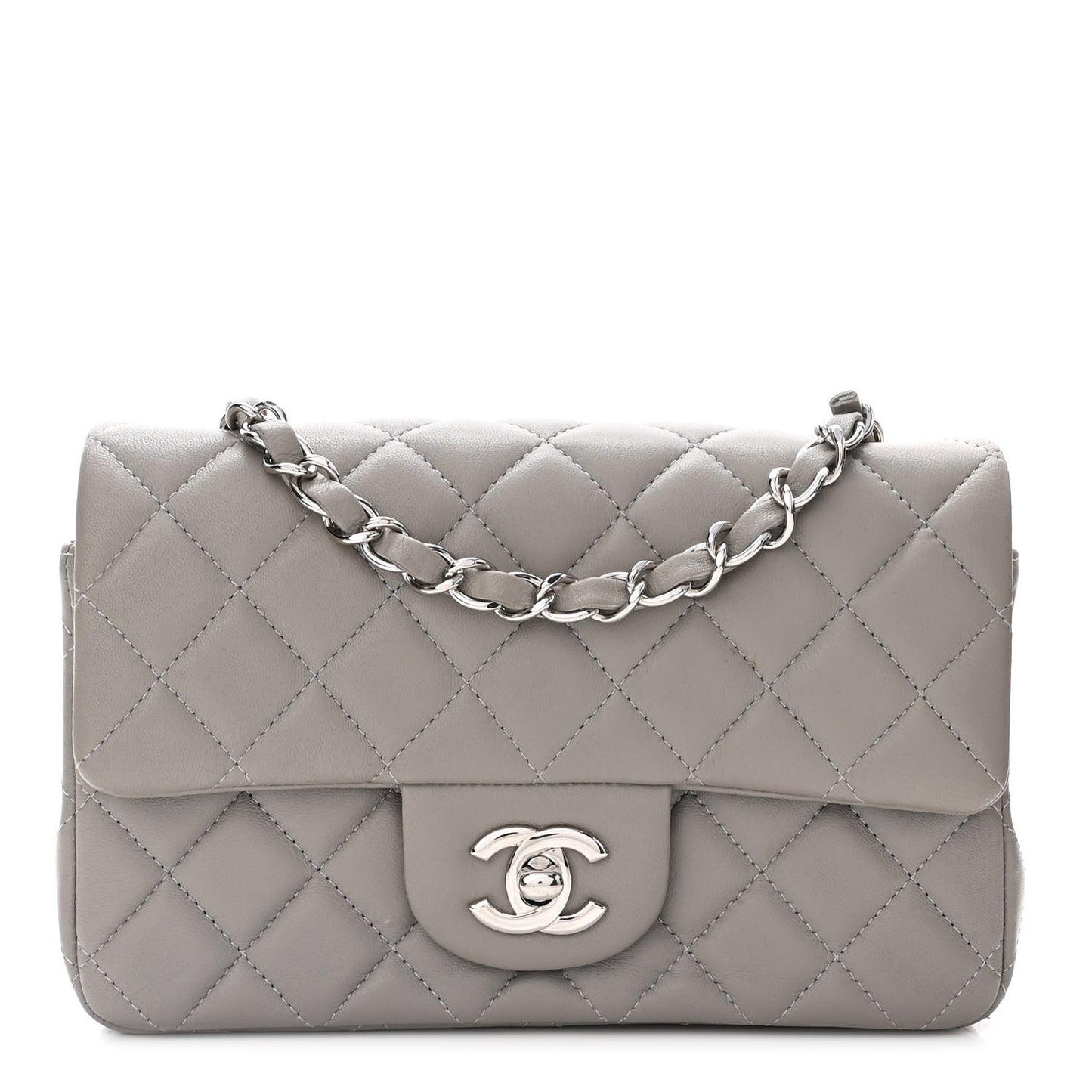 Lambskin Quilted Mini Rectangular Flap Grey