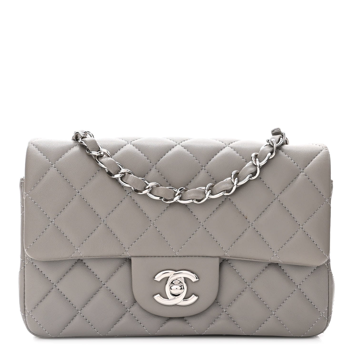 Chanel Lambskin Quilted Mini Rectangular Flap Grey 1 of 13