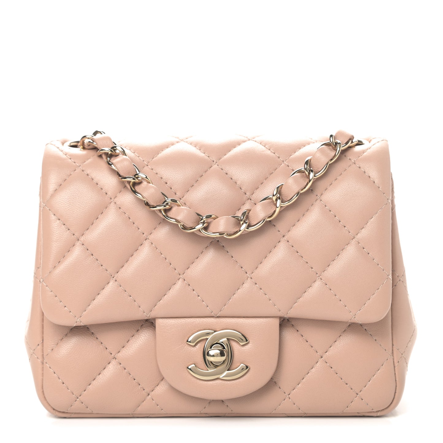 Lambskin Quilted Mini Square Flap Beige