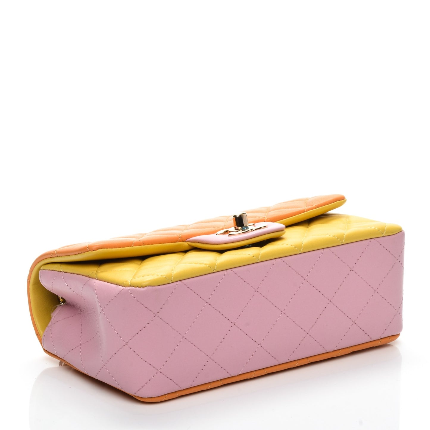Lambskin Quilted Tri-Color Mini Rectangular Flap Orange Yellow Pink