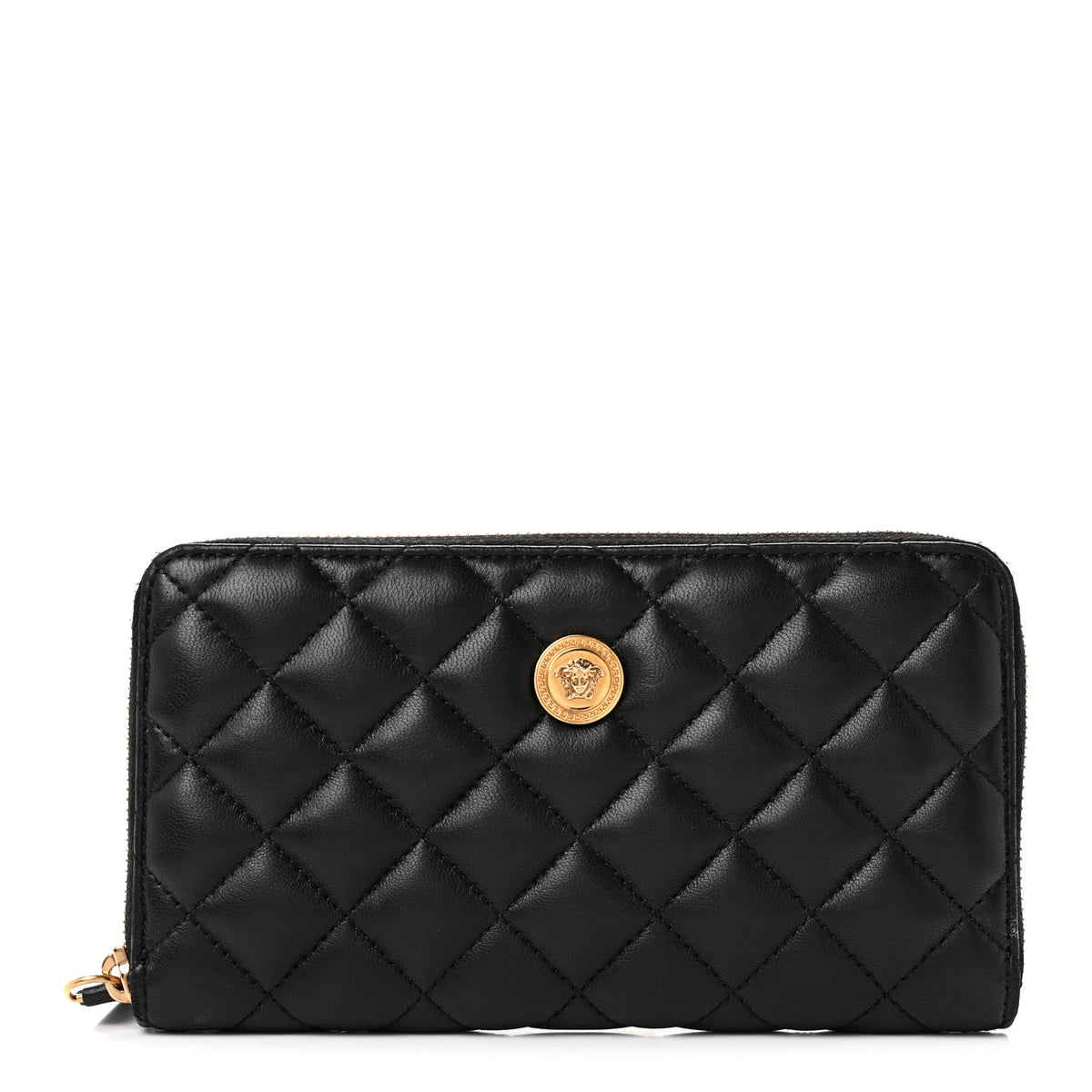 Nappa Quilted Medusa Zip Around Wallet Black
