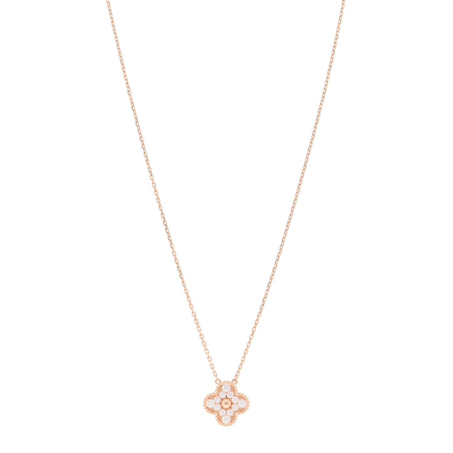 18K Rose Gold Diamond Vintage Alhambra Pendant Necklace