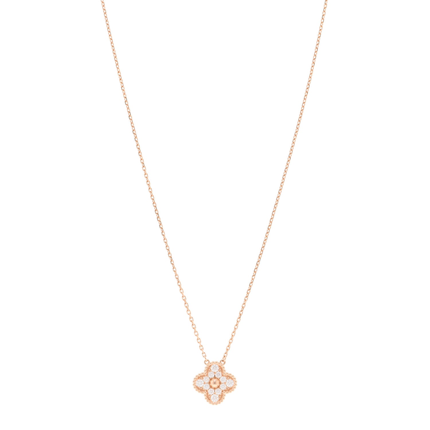 Van Cleef & Arpels 18K Rose Gold Diamond Vintage Alhambra Pendant Necklace 1 of 5